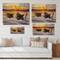 Designart - Sunset and Two Small Boats Parking On The Shore - Lake House Print on Natural Pine Wood